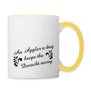 An Äppler a day keeps the Dorscht away #Apfelwein - Tasse zweifarbig - Weiß/Gelb - Rechts