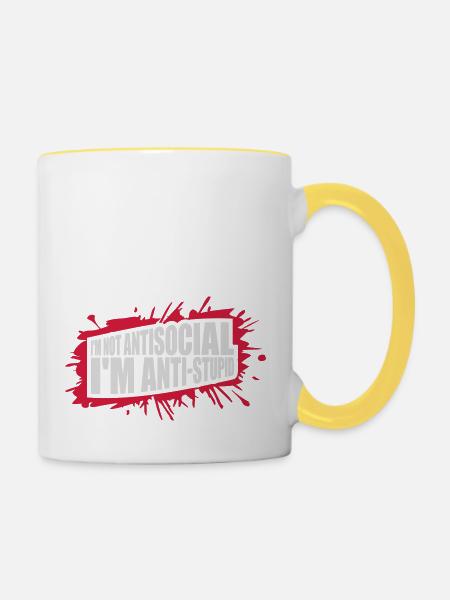 not antisocial anti stupid - Tasse zweifarbig - Weiß/Gelb