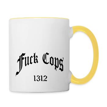 Fuck Cops 1312 - Tasse zweifarbig - Weiß/Gelb - Rechts
