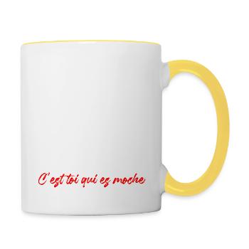 le monde est beau c'est toi qui es moche - humour - Mug contrasté - blanc/jaune - Droite