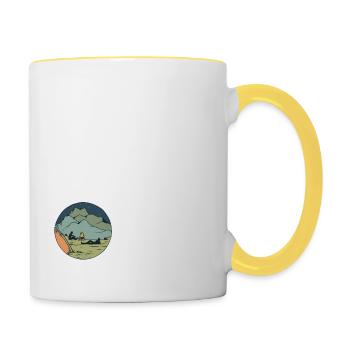 Gravel Bike Camp Rennrad Fahrrad lustiges Geschenk - Tasse zweifarbig - Weiß/Gelb - Rechts