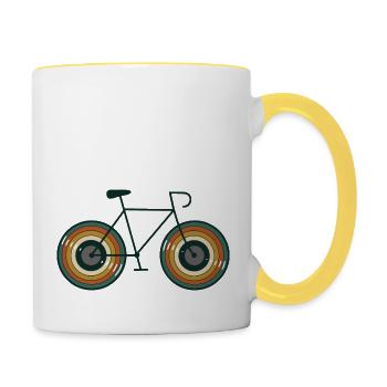 Vintage vinyl lp road bike retro design - Mug contrasté - blanc/jaune - Droite