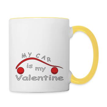 Ma voiture est ma valentine - Mug contrasté - blanc/jaune - Droite