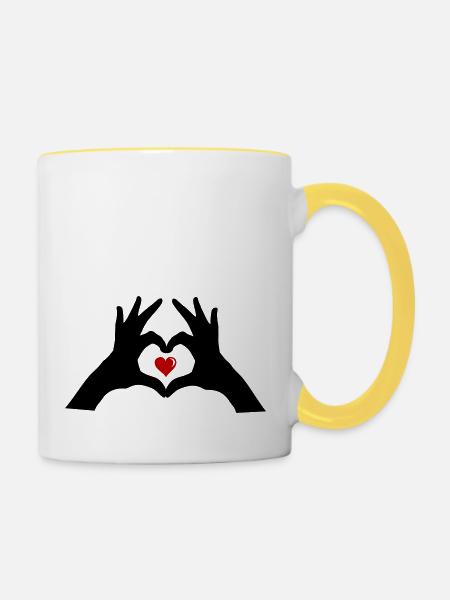 hands heart - Tasse zweifarbig - Weiß/Gelb