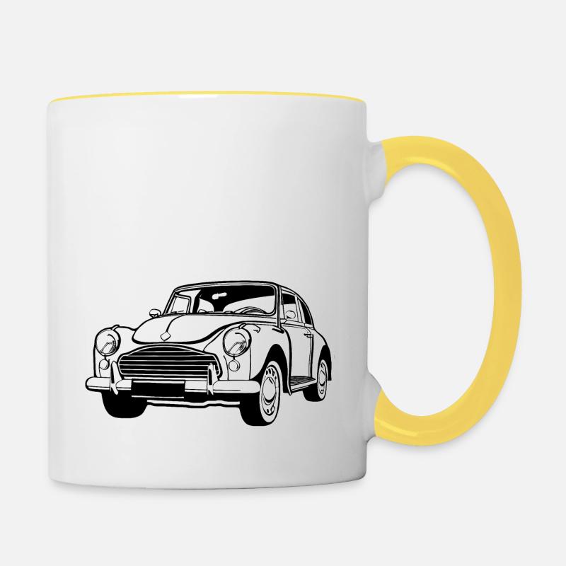 Voiture classique Morris Minor - Mug contrasté - blanc/jaune