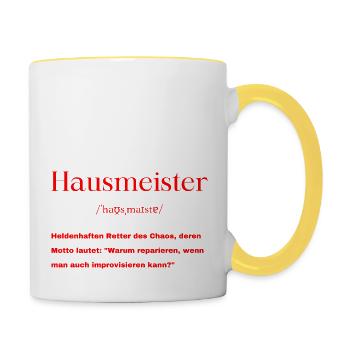 Hausmeister Definition - Tasse zweifarbig - Weiß/Gelb - Rechts