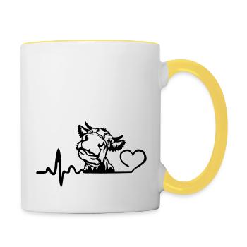 Vache amour battement de cœur fermier ferme - Mug contrasté - blanc/jaune - Droite
