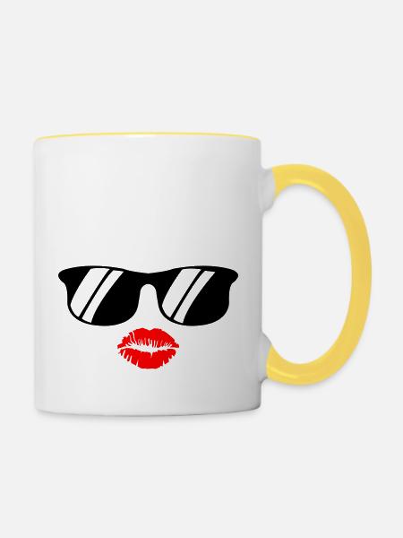 kiss face - Tasse zweifarbig - Weiß/Gelb