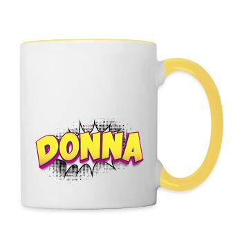 Donna Custom Name Comic Book Style Pop Art, Donna - Contrasting Mug - white/yellow - Right