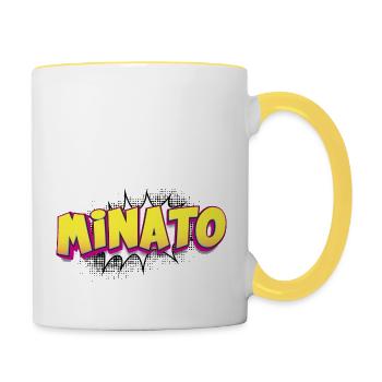Minato Benutzerdefinierter Name Comic-Buch-Stil Pop-Art, - Tasse zweifarbig - Weiß/Gelb - Rechts
