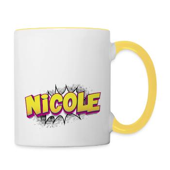 Nicole Nom personnalisé Style BD Pop Art, - Mug contrasté - blanc/jaune - Droite