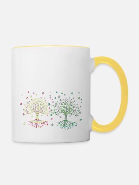 Lebensbaum, Baum des Lebens, Bäume - Tasse zweifarbig - Weiß/Gelb