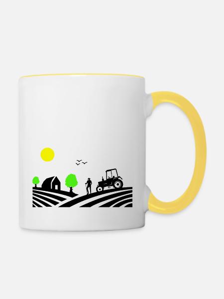 traktor farm - Tasse zweifarbig - Weiß/Gelb