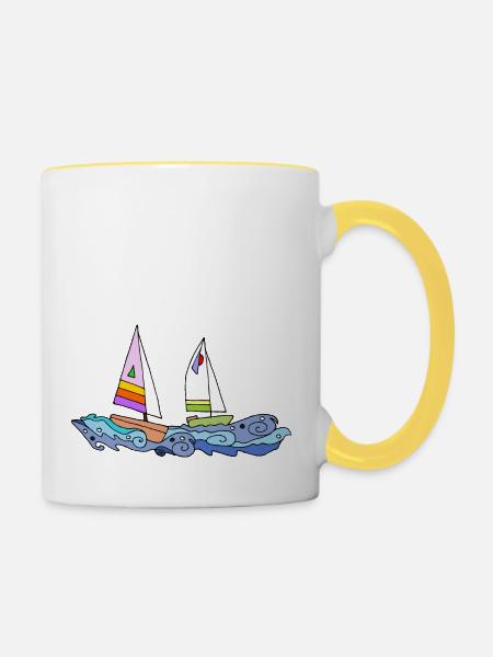 Segelboote - Tasse zweifarbig - Weiß/Gelb
