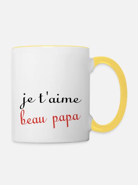 Ich liebe dich, Stiefvater - Tasse zweifarbig - Weiß/Gelb
