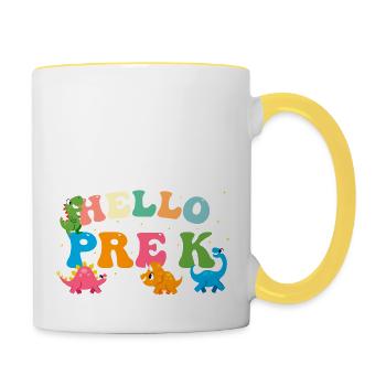 Hello Pre K Back To School with Cute Dinosaurs - Contrasting Mug - white/yellow - Right