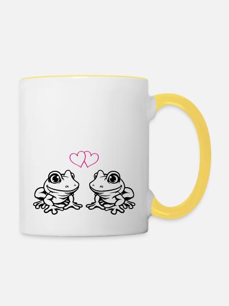 frosch comic love - Tasse zweifarbig - Weiß/Gelb