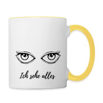 Ich sehe alles - Tasse zweifarbig - Weiß/Gelb - Rechts