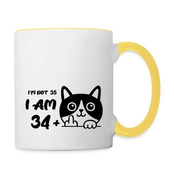 Je n’ai pas 35 ans, j’en ai 34 plus 1 majeur Cat Flip - Mug contrasté - blanc/jaune - Droite
