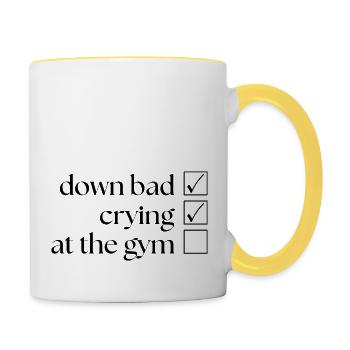 Down Bad Crying à la salle de sport - Mug contrasté - blanc/jaune - Droite