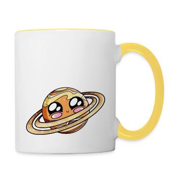 Saturn Kawaii - Tasse zweifarbig - Weiß/Gelb - Rechts
