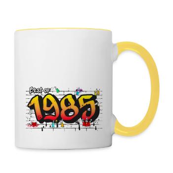 Best of 1985 Graffiti – 40 Jahre Neon-Nostalgie - Tasse zweifarbig - Weiß/Gelb - Rechts