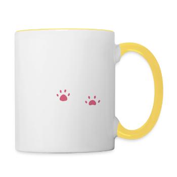 Rock Paper Scissors Hand Game Cute Paw Funny Cat - Mug contrasté - blanc/jaune - Droite