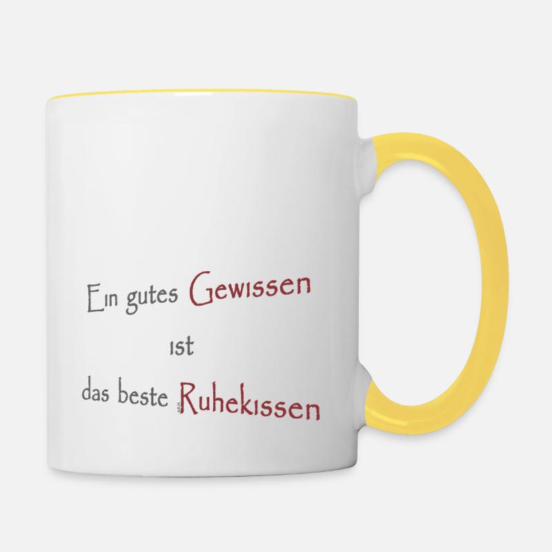 A good conscience is the best pillow for rest - Contrasting Mug - white/yellow