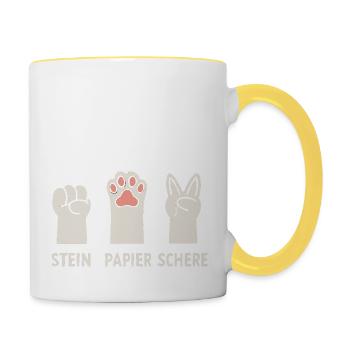 Pierre Papier Ciseaux Chats Pattes - Mug contrasté - blanc/jaune - Droite