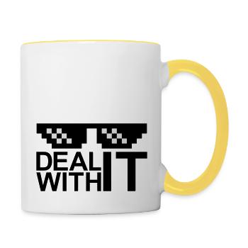 sunglasses pixel bar text deal with it entspa - Contrasting Mug - white/yellow - Right