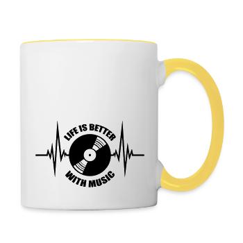 Life is Better with Music vinyl platte puls herzsc - Tasse zweifarbig - Weiß/Gelb - Rechts