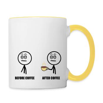 Before Coffee, After Coffee - Mug contrasté - blanc/jaune - Droite