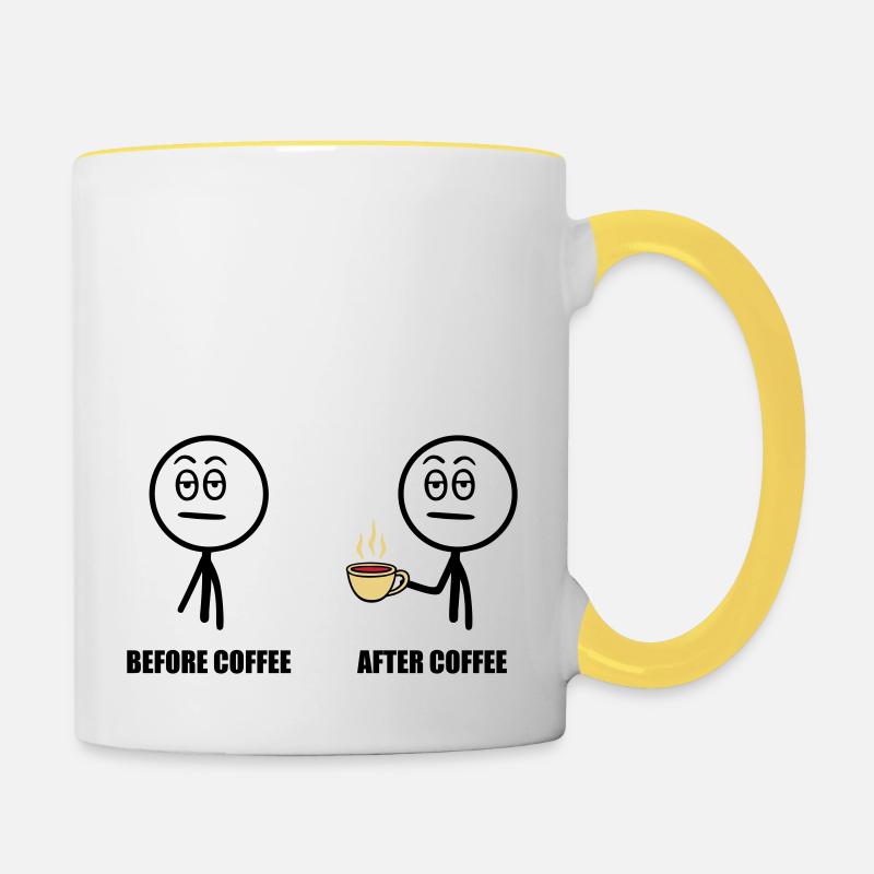 Before Coffee, After Coffee - Mug contrasté - blanc/jaune