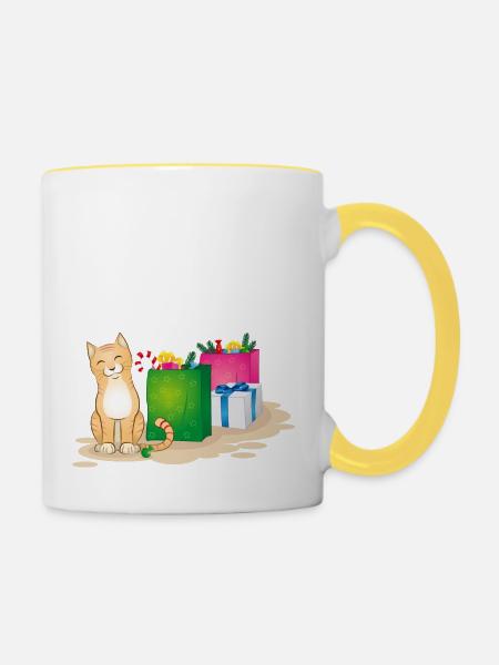 Weihnachtskatze - Tasse zweifarbig - Weiß/Gelb