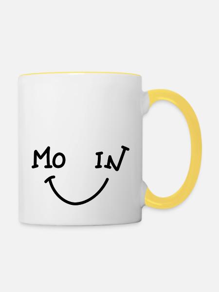 Lächelnder Moin Moment - Tasse zweifarbig - Weiß/Gelb