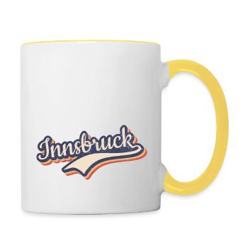 Österreich Innsbruck Tirol Vintage Typografie - Tasse zweifarbig - Weiß/Gelb - Rechts