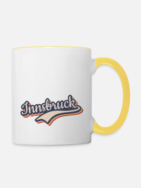Österreich Innsbruck Tirol Vintage Typografie - Tasse zweifarbig - Weiß/Gelb