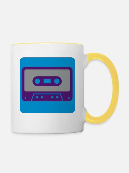 Retro cassette - Tasse zweifarbig - Weiß/Gelb