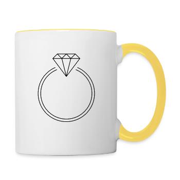 Ring Diamond Ruby Emerald Jewelry Gift Idea - Contrasting Mug - white/yellow - Right