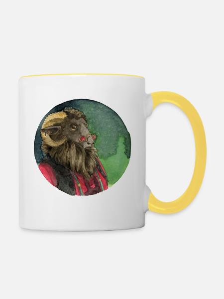 Schafbock - Tasse zweifarbig - Weiß/Gelb