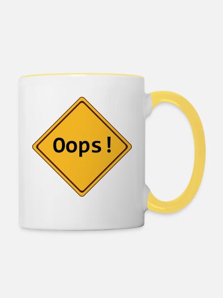 error, oops!, anpassbar - Tasse zweifarbig - Weiß/Gelb