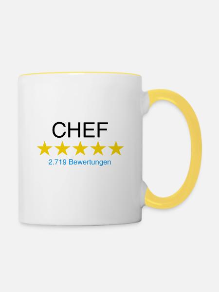Chef mit Bewertung - Tasse zweifarbig - Weiß/Gelb