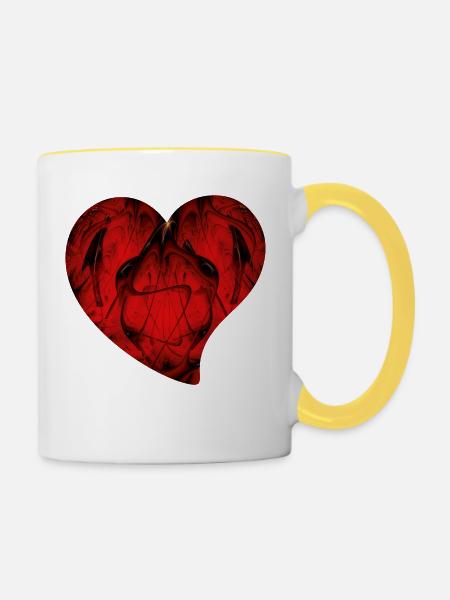 Fraktal - Rotes Herz - Tasse zweifarbig - Weiß/Gelb