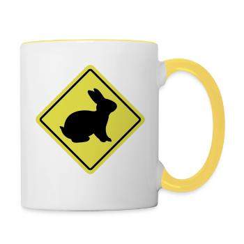 Kaninchen Sign - Tasse zweifarbig - Weiß/Gelb - Rechts