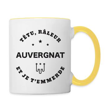 Auvergnat, têtu, râleur - Mug contrasté - blanc/jaune - Droite