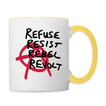 Chemise Anarchy - Refuser, Résister, Rebelle, Révolte! - Mug contrasté - blanc/jaune - Droite