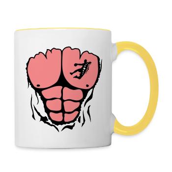 handball corps muscle dechire muscu body - Mug contrasté - blanc/jaune - Droite