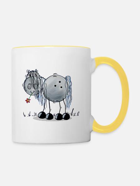Pferd mit Blume - Tasse zweifarbig - Weiß/Gelb