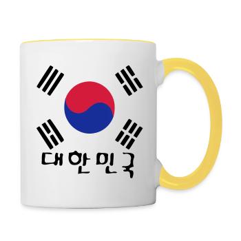 Corée du Sud drapeau et txt coréen - Mug contrasté - blanc/jaune - Droite