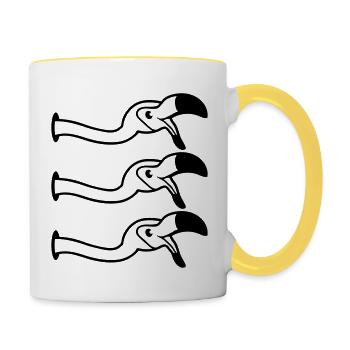 3 amis équipe équipe fête trou mur rire bouche au - Mug contrasté - blanc/jaune - Droite